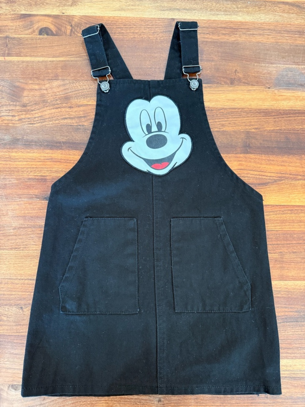 Disney Black Overall Dress with Mickey Face Applique